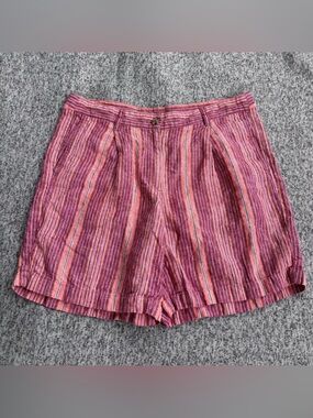 J. Jill Love Linen Striped Shorts Red Pink Orange Coastal Vibes